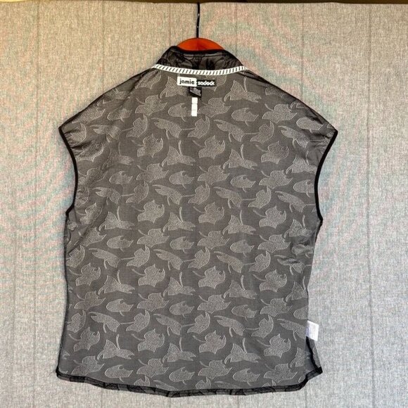 90s Vintage Jamie Sadock Golf Black Gray  Side Collar Zip Cap Sleeve Top Size XL - Picture 9 of 12